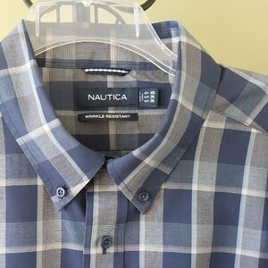 Nautica Men's Navy and Gray Checkered Shirt